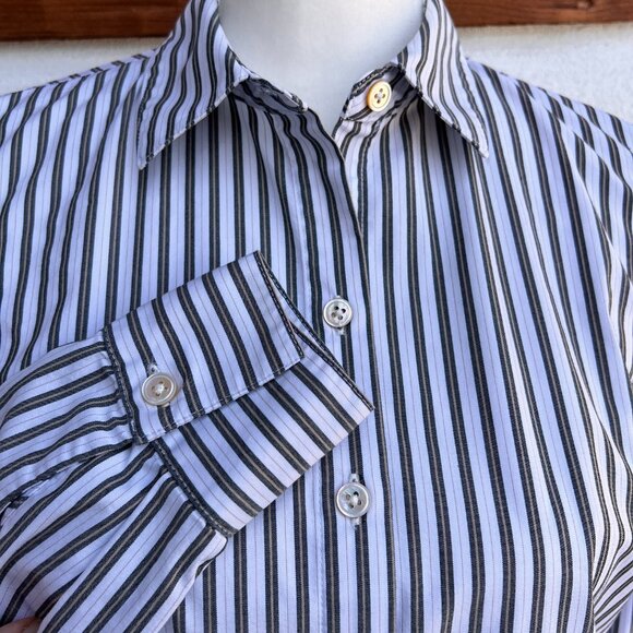 J. Jill Long-Sleeved, Striped, Button Shirt White Gray Beige. Stretch, Petite XS - Picture 11 of 13